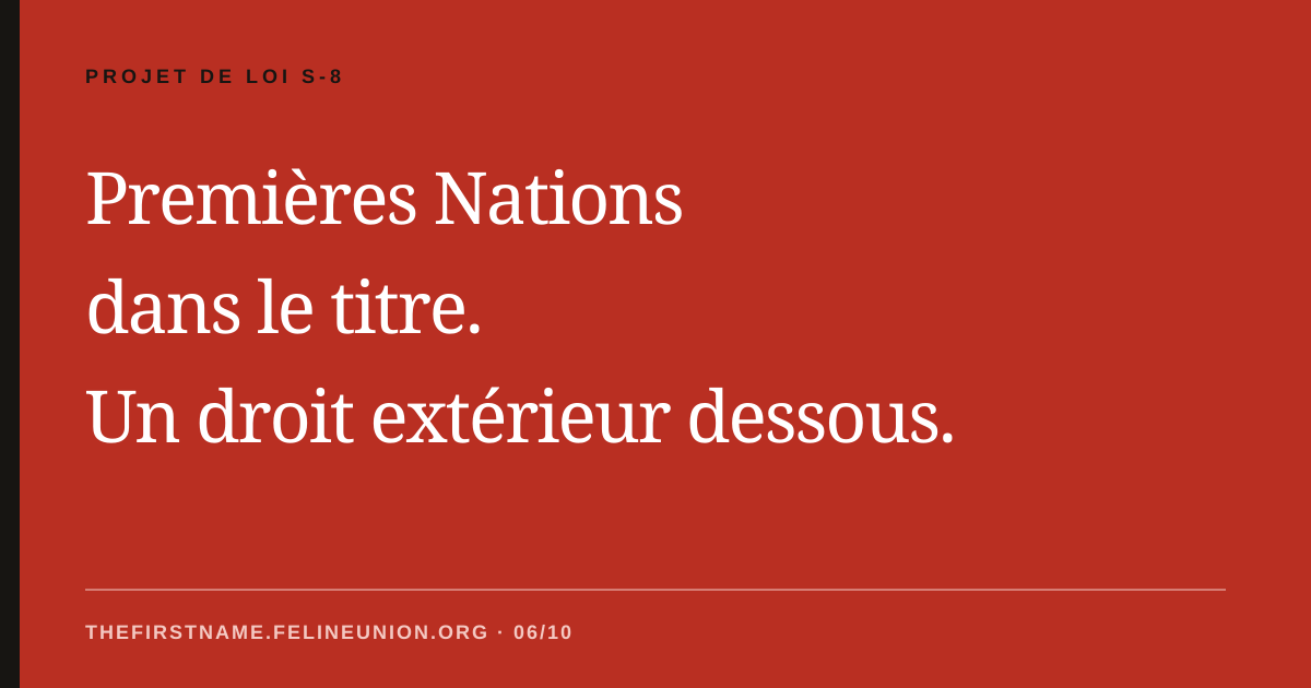 Premières Nations dans le titre. Un droit extérieur dessous.